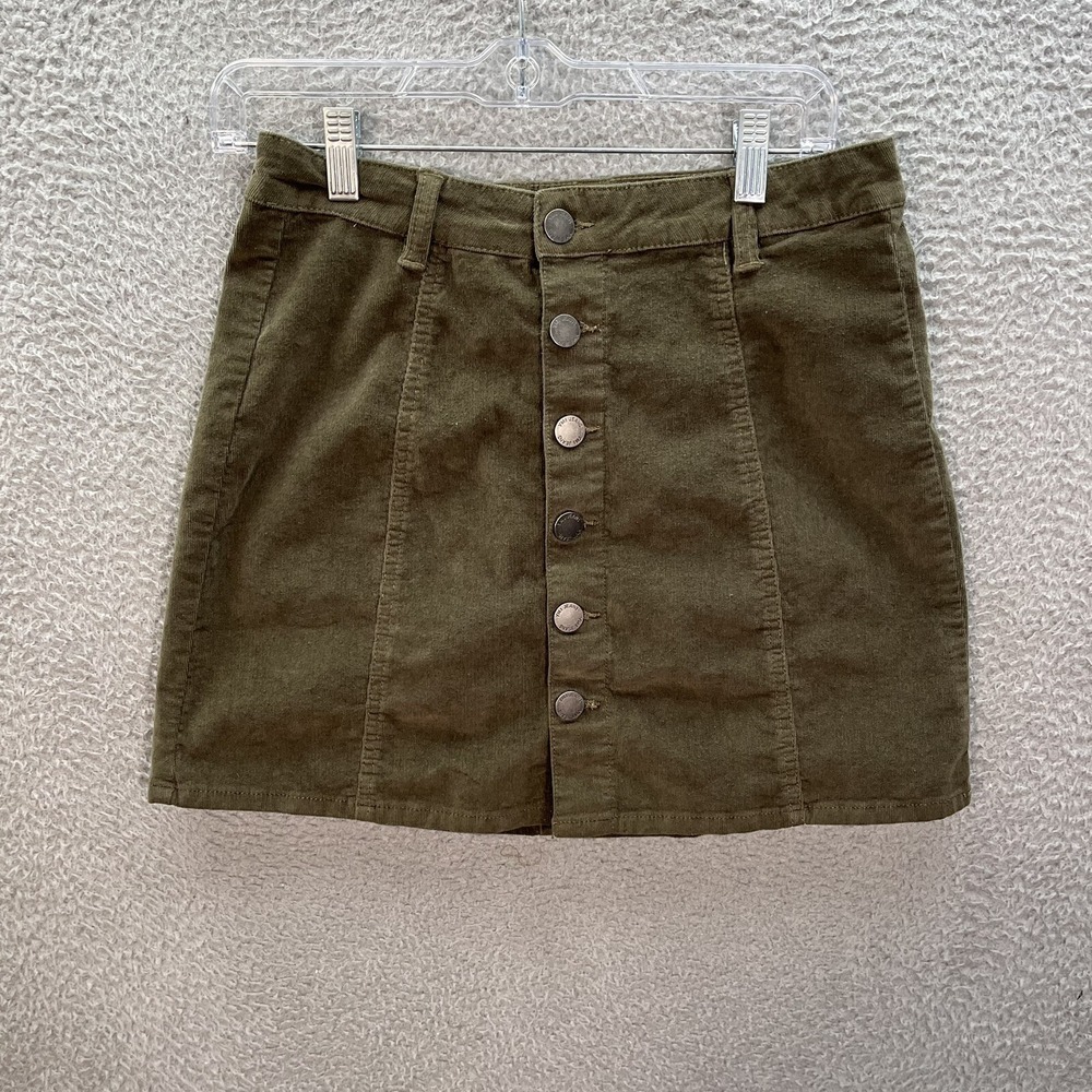 YMI‎ Skirt Womens 7/28 Green Corduroy Mini Seamed Button Front Preppy Casual